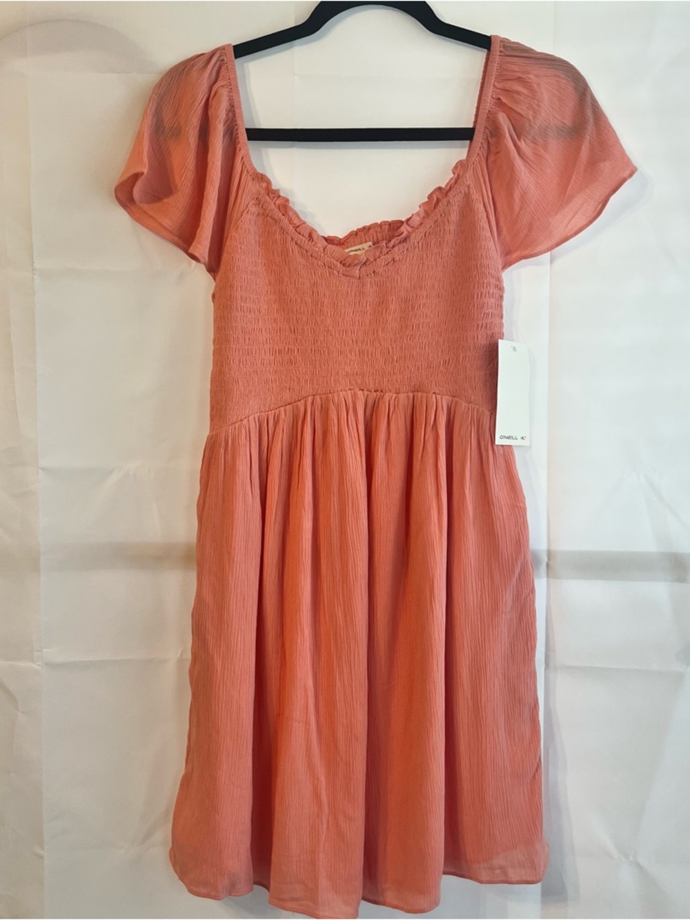 O'Neill Coral Peach Smocked Babydoll Boho Festival Beachy Dress Small